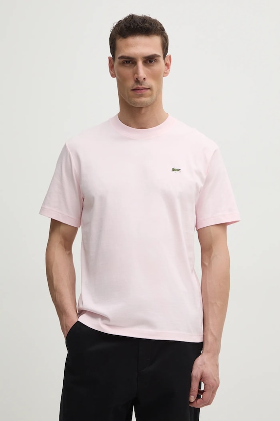 Lacoste T-shirt basic męski bawełniany gładkie różowy TH7318