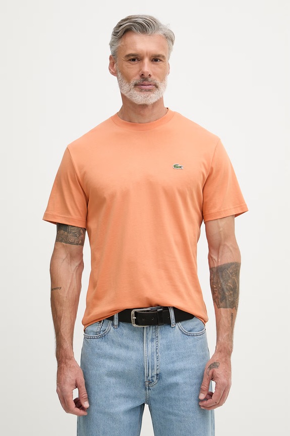 Lacoste T-shirt basic bawełniany męski pomarańczowy TH7318