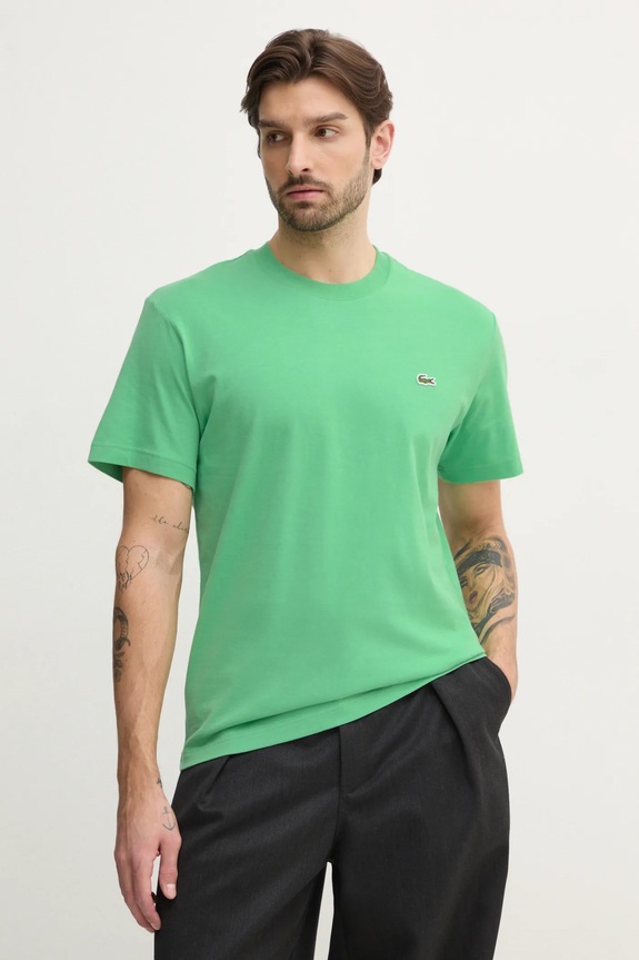 Lacoste basic tričko pánske bavlnené jednofarebný zelená TH7318