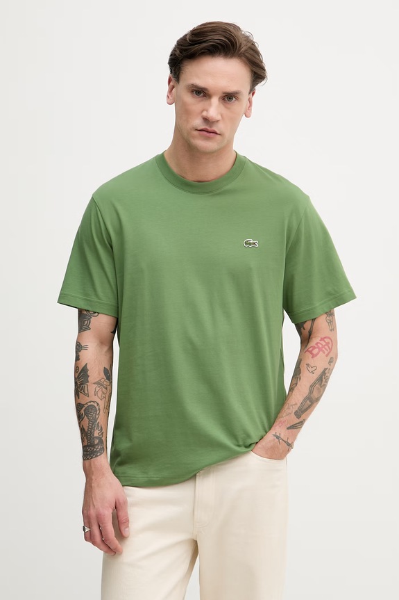 Lacoste T-shirt basic bawełniany męski zielony TH7318