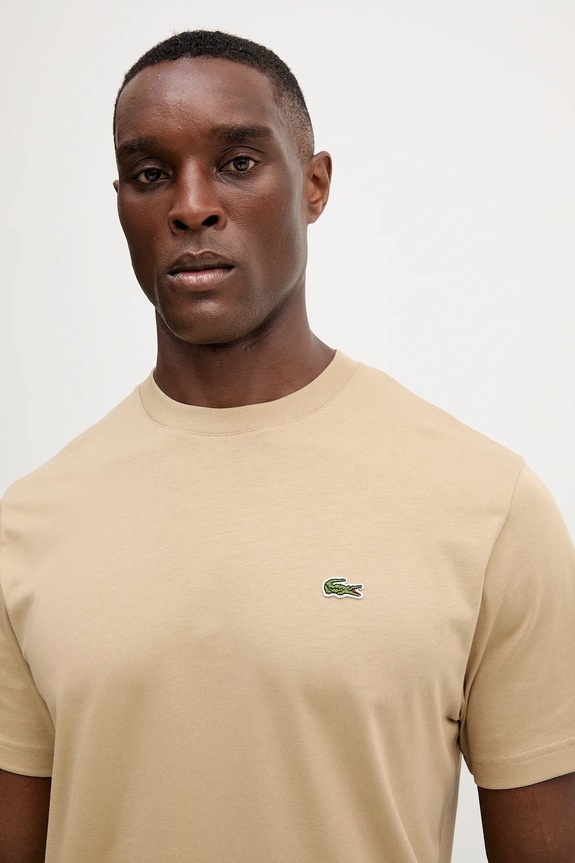 Lacoste T-shirt basic bawełniany męski beżowy TH7318
