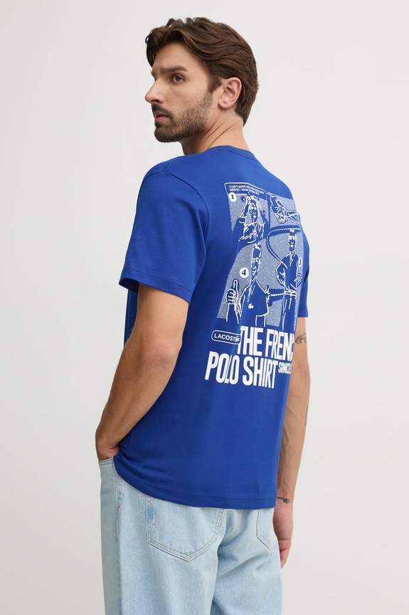 Bavlnené tričko Lacoste potlač modrá TH7363