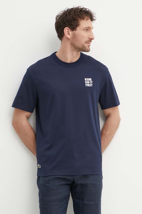 Дрехи Памучна тениска Lacoste TH0133 тъмносин