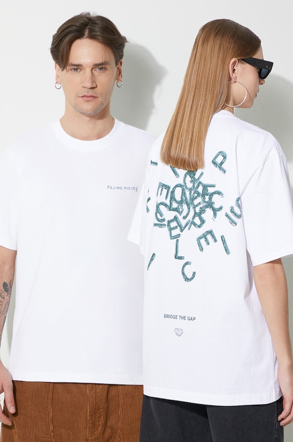 Bavlnené tričko Filling Pieces T-shirt Alphabet potlač biela 74405001901