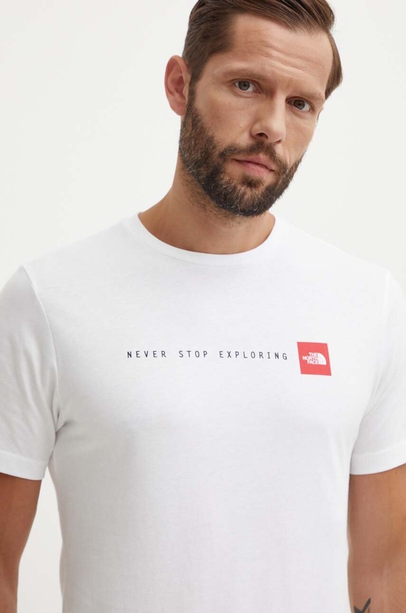 Pamučna majica The North Face M S/S Never Stop Exploring Tee bijela NF0A87NSFN41