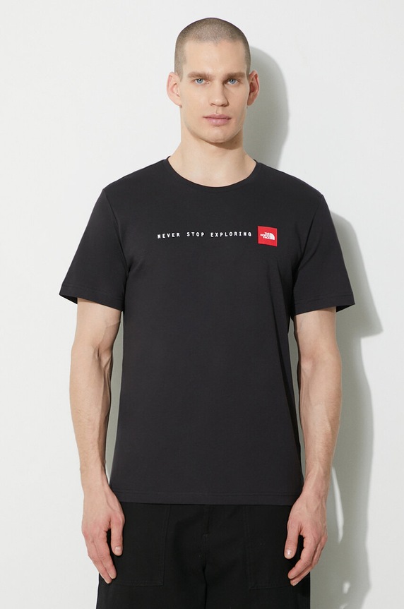 The North Face cotton t-shirt M S/S Never Stop Exploring Tee Planet friendly black NF0A87NSJK31