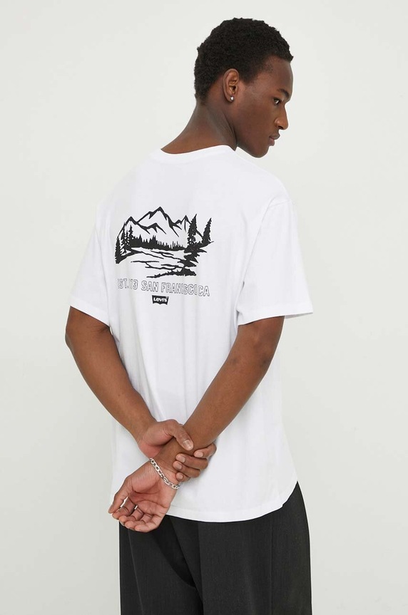 Βαμβακερό μπλουζάκι Levi's απλικέ λευκό 0008C