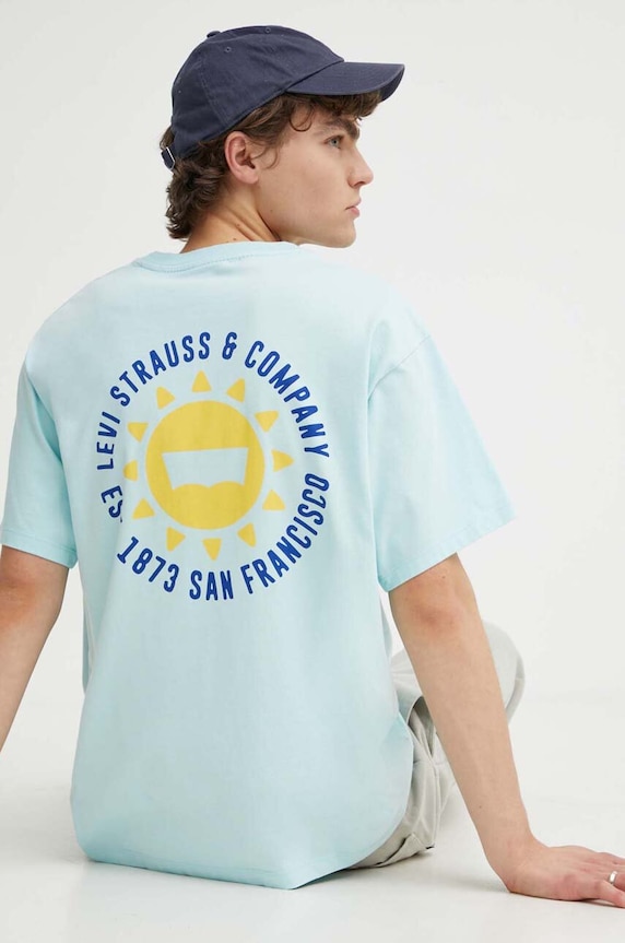 Levi's t-shirt bawełniany aplikacja turkusowy 0008C
