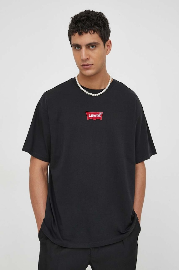 Bavlněné tričko Levi's kulatý černá 0008C