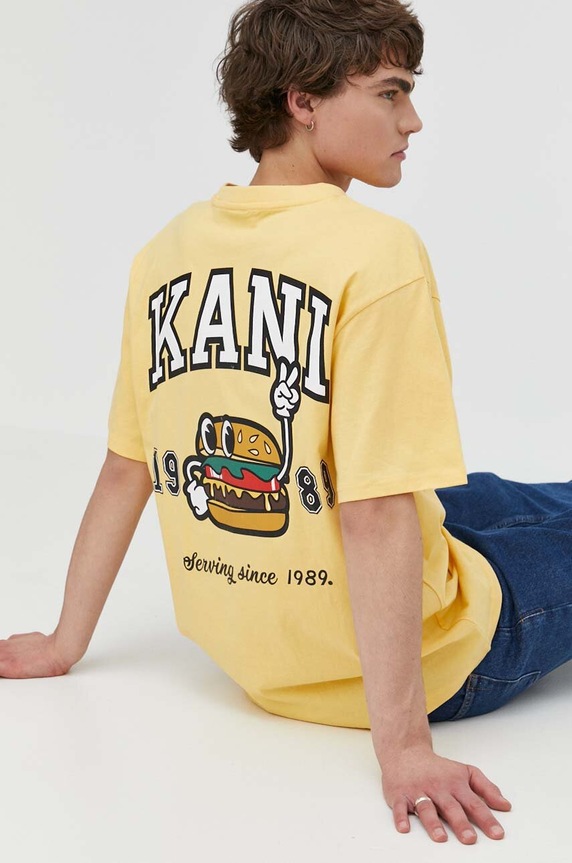 Karl Kani t-shirt bawełniany nadruk żółty 6069104