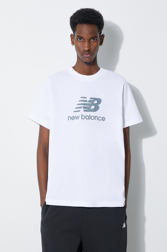 New Balance t-shirt bawełniany Essentials Cotton nadruk biały MT41502WT