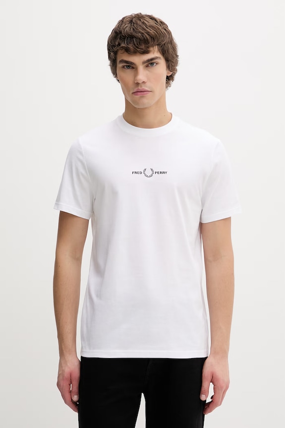 Bavlnené tričko Fred Perry nášivka biela M4580.100