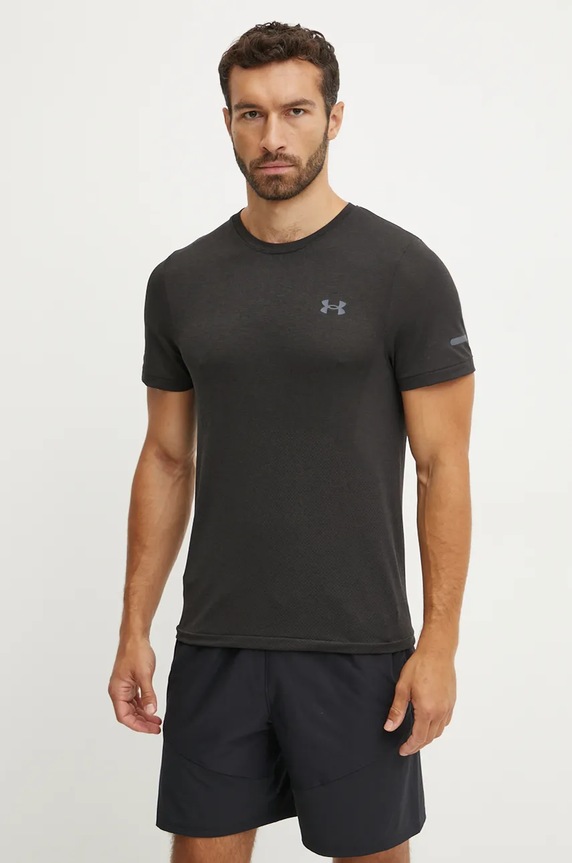 Μπλουζάκι για τρέξιμο Under Armour Seamless Stride εμπριμέ μαύρο 1375692