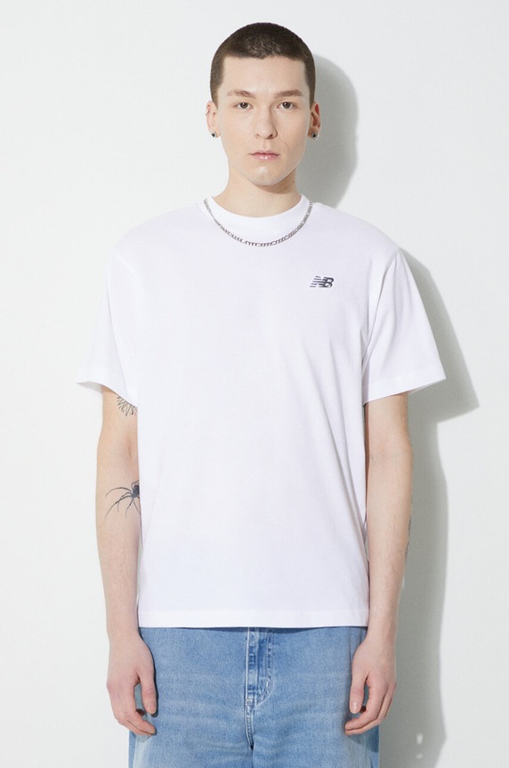 New Balance t-shirt bawełniany Small Logo bawełna biały MT41509WT