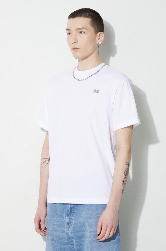 New Balance t-shirt bawełniany Small Logo biały MT41509WT