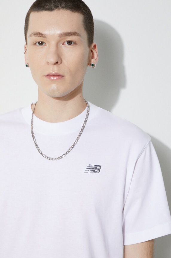 New Balance t-shirt bawełniany Small Logo MT41509WT biały