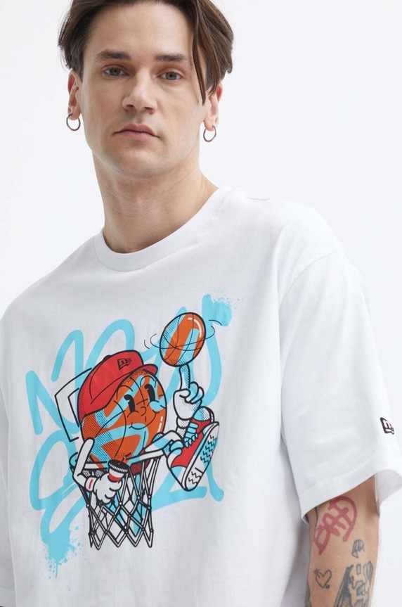 Bavlněné tričko New Era kulatý bílá 60435351