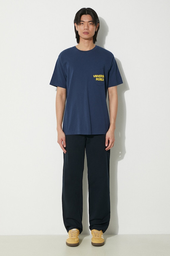 Universal Works pamut póló Print Pocket Tee 30611.NAVY sötétkék SS24
