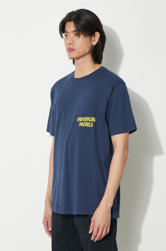 Universal Works pamut póló Print Pocket Tee sötétkék 30611.NAVY