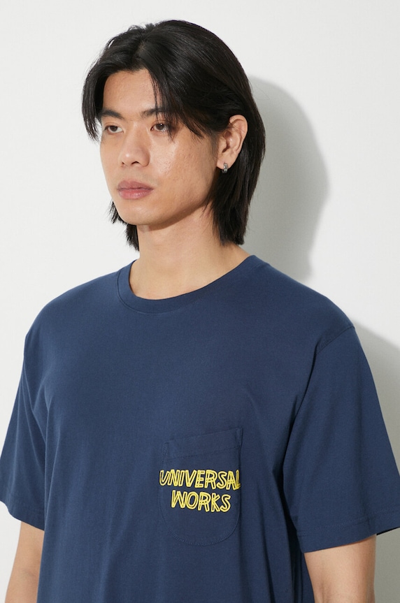 Universal Works pamut póló Print Pocket Tee 30611.NAVY sötétkék
