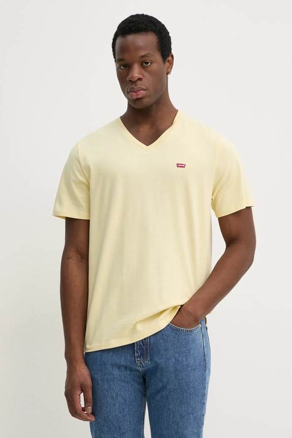 Levi's tricou din bumbac uni galben 85641