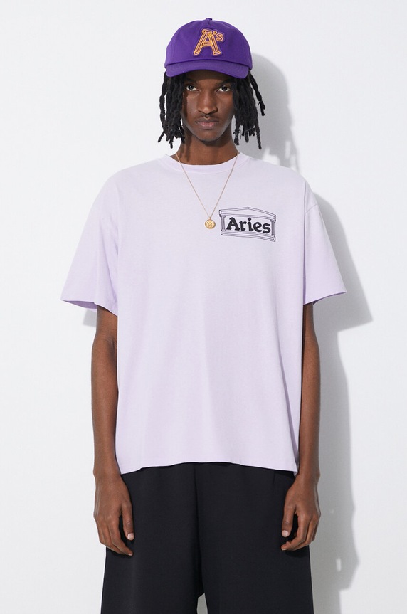 Aries t-shirt in cotone Sunbleached Temple SS Tee rilassato violetto SUAR60030X
