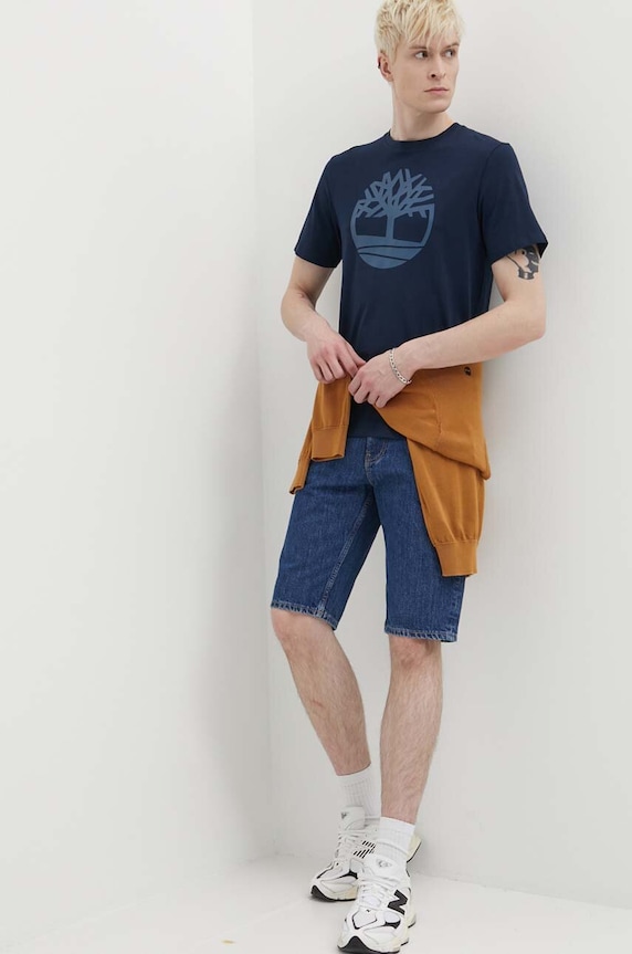 Timberland tricou din bumbac TB0A2C2RZ021 bleumarin SS24
