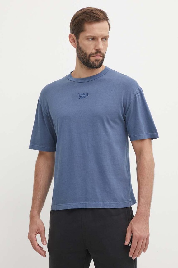Βαμβακερό μπλουζάκι Reebok κανονικό μπλε 100075632