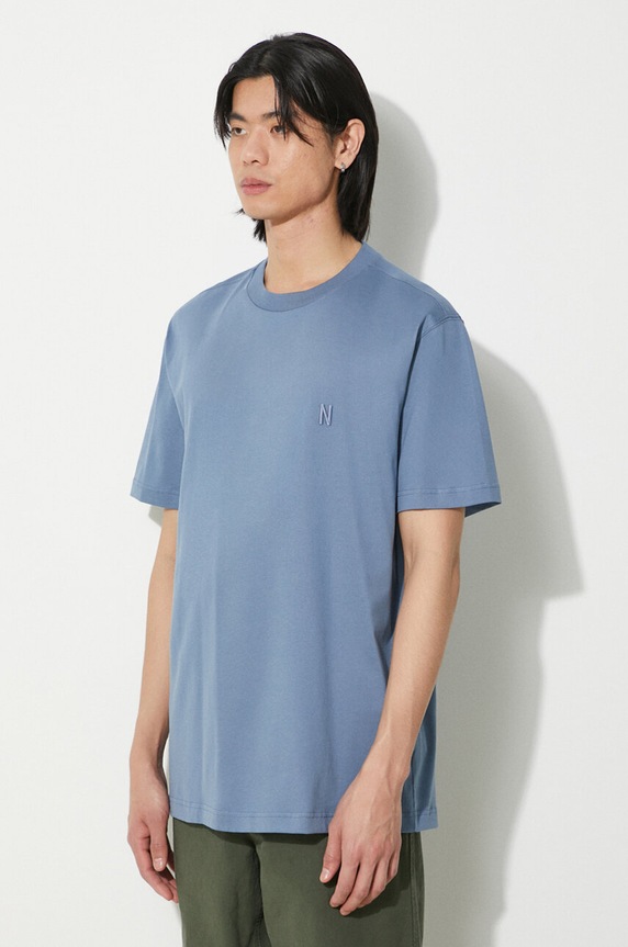 Bavlnené tričko Norse Projects Johannes modrá N01.0643.7121