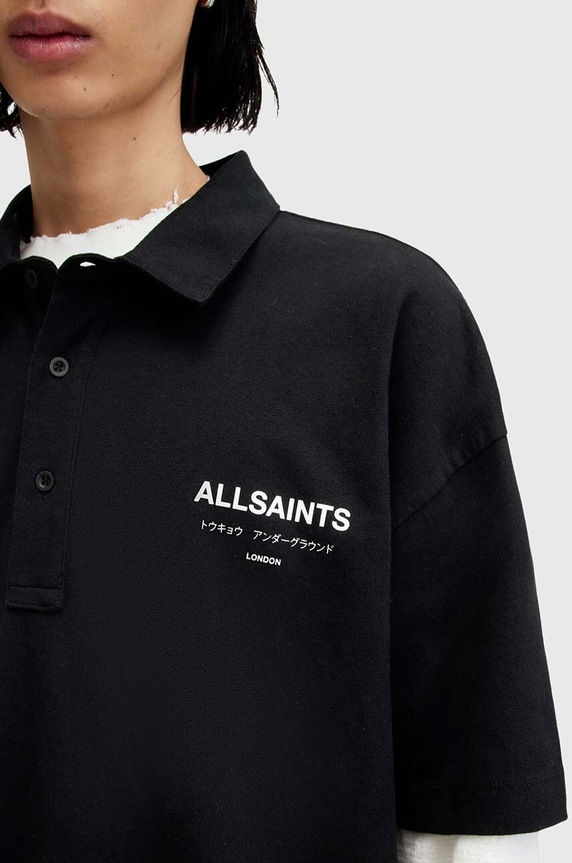 AllSaints polo bawełniane UNDERGROUND SS POLO M047PA czarny AW25