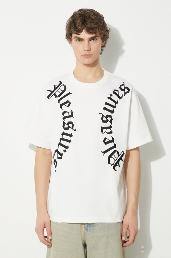 Памучна тениска PLEASURES Harness Heavyweight T-Shirt свободна бял P24SP010.WHITE