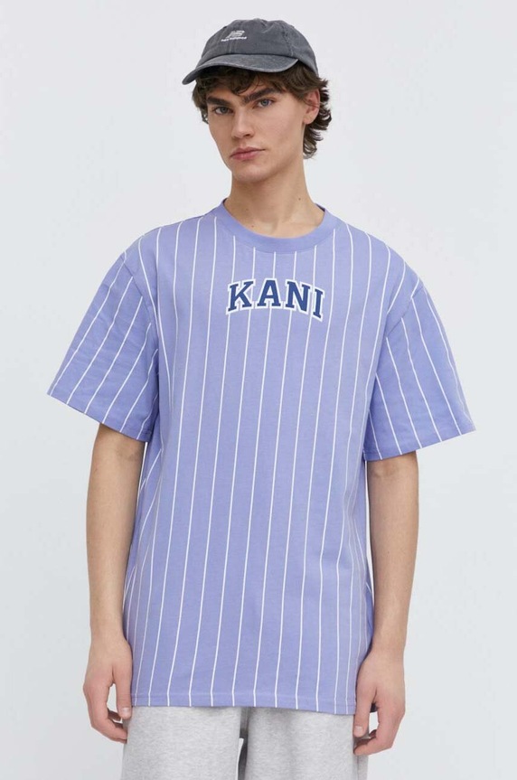 Karl Kani t-shirt bawełniany wzorzyste fioletowy 6069097