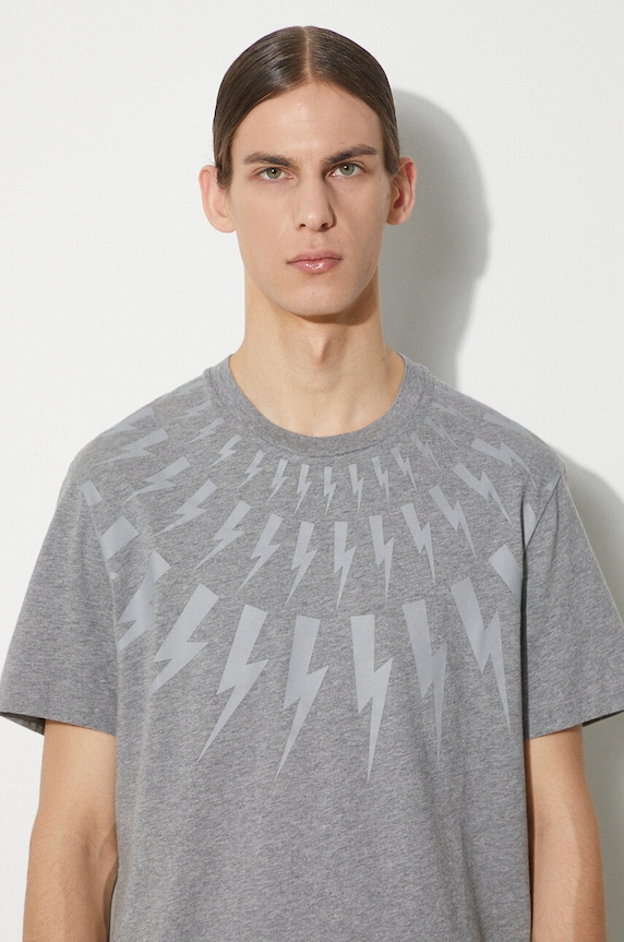 Neil Barrett cotton t-shirt Fairisle Thunderbolt Slim MY70007S.Y524.756N gray
