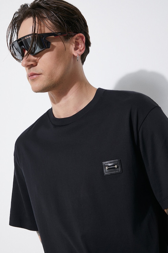 Neil Barrett t-shirt bawełniany Slim Dropped Shoulder Pierced Nipple MY70144A.Y518.001N czarny