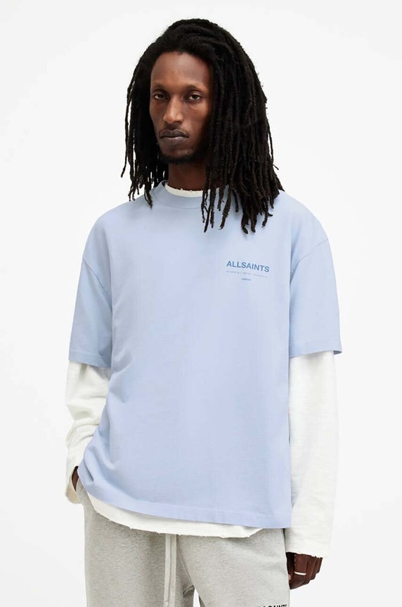 Bavlněné tričko AllSaints ACCESS SS CREW modrá M038PA