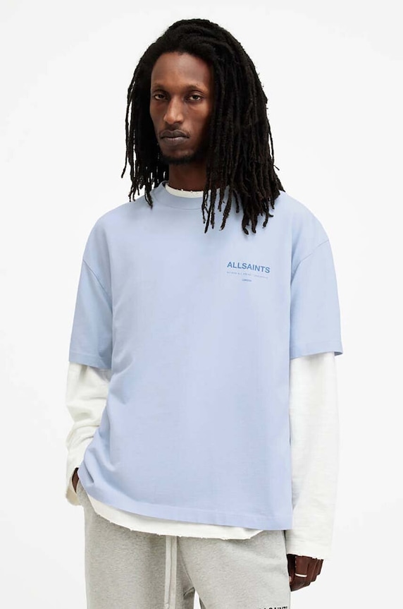 Bavlněné tričko AllSaints ACCESS SS CREW modrá M038PA