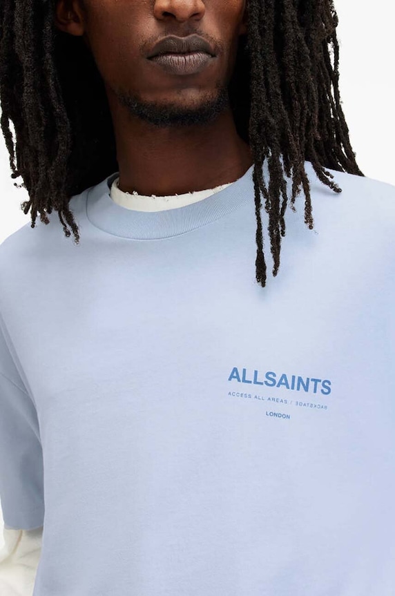 Bavlněné tričko AllSaints ACCESS SS CREW M038PA modrá SS24