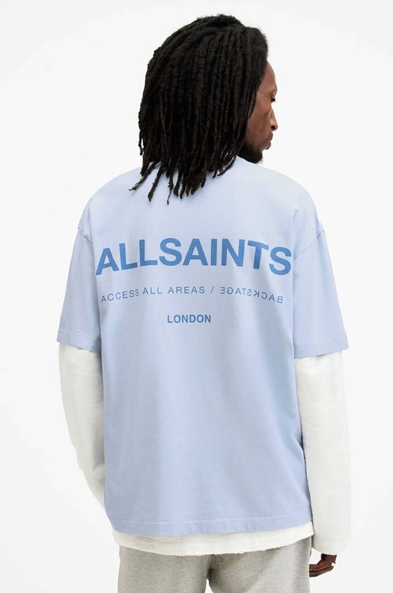 Bavlněné tričko AllSaints ACCESS SS CREW modrá M038PA