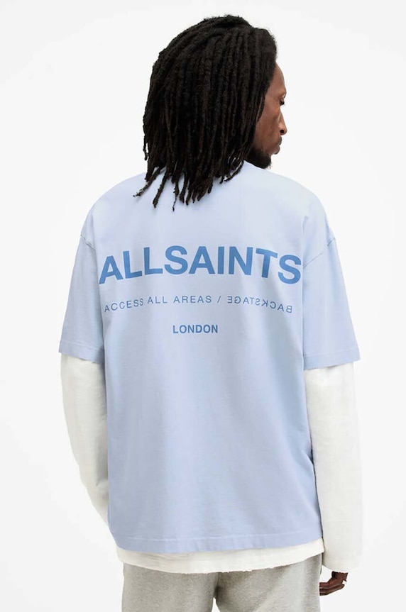 Bavlněné tričko AllSaints ACCESS SS CREW modrá M038PA