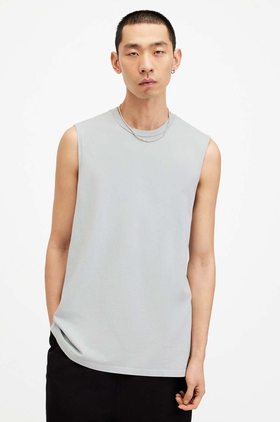 Bavlněný top AllSaints REMI SL CREW kulatý šedá M017JA