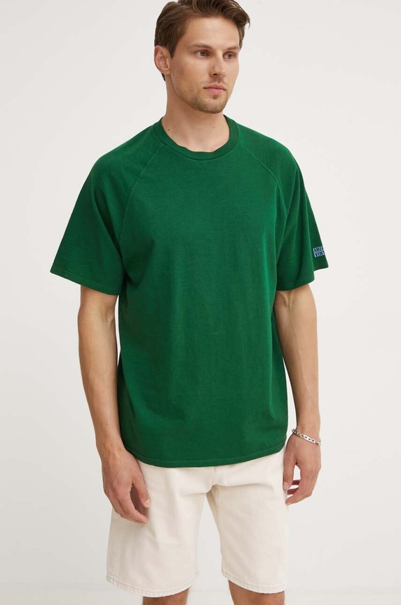 American Vintage tricou din bumbac TEE-SHIRT MC COL ROND melanj verde MLAW02DE24
