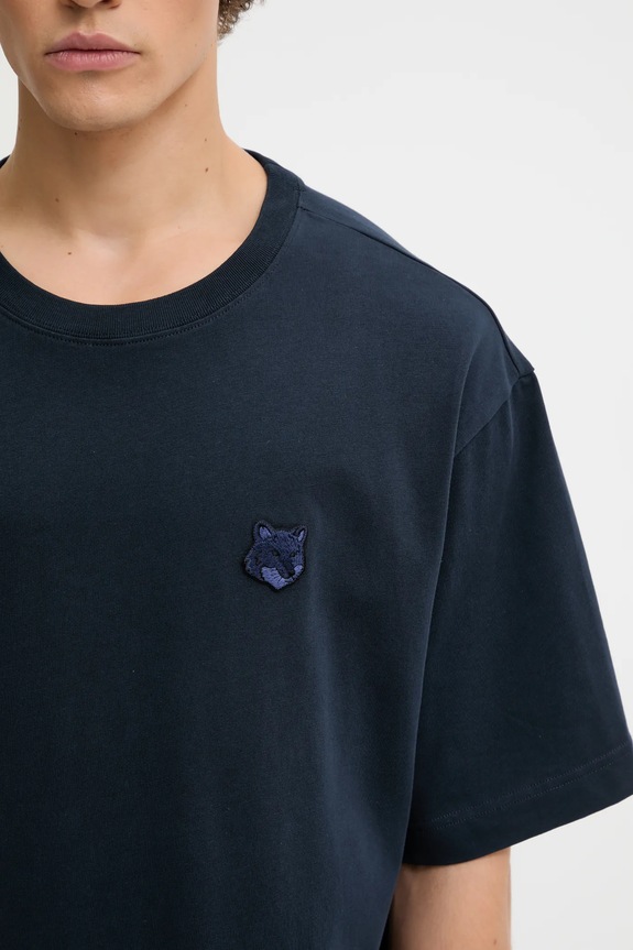 Bavlněné tričko Maison Kitsuné Bold Fox Head Patch Oversize námořnická modř LM00107KJ0119