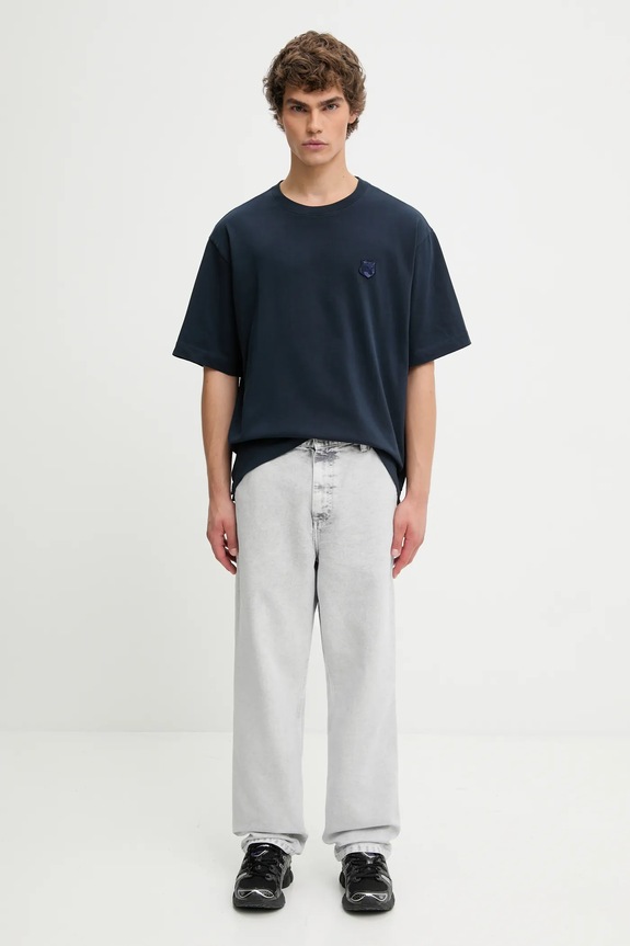 Bavlněné tričko Maison Kitsuné Bold Fox Head Patch Oversize LM00107KJ0119 námořnická modř