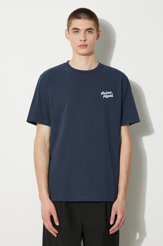 Бавовняна футболка Maison Kitsuné Handwriting Comfort Tee Shirt бавовна темно-синій MM00126KJ0118