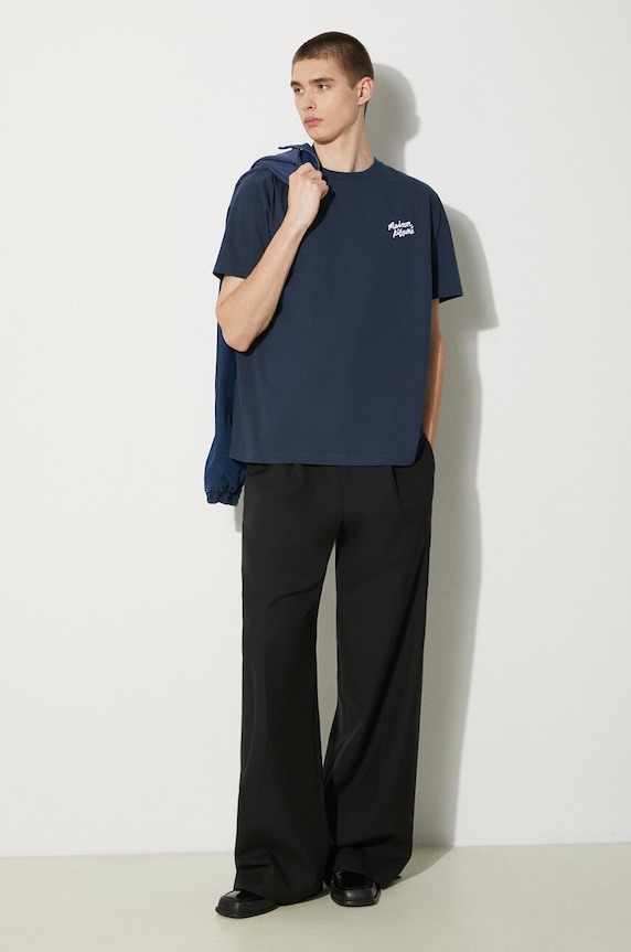 Бавовняна футболка Maison Kitsuné Handwriting Comfort Tee Shirt MM00126KJ0118 темно-синій AA00