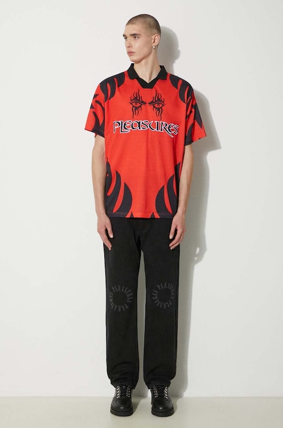 Polo tričko PLEASURES Afterlife Soccer Jersey P24SU013.RED červená SS24
