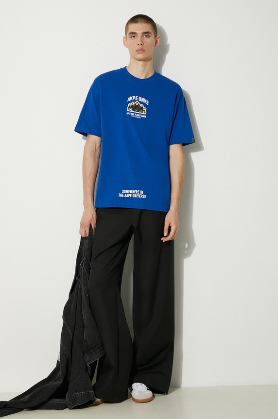 AAPE cotton t-shirt Basic Tee AAPTEM1493XXM navy SS24