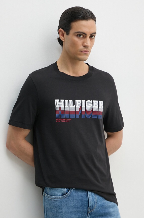 Tommy Hilfiger tricou din bumbac print negru MW0MW34377