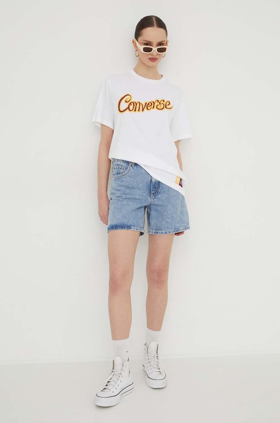 Bavlnené tričko Converse x Wonka 10026546.A01 biela SS24