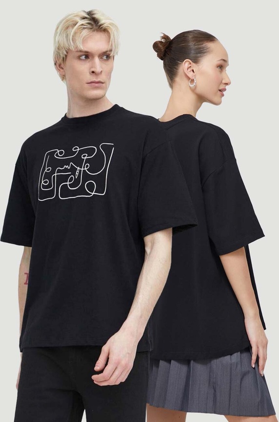 Bombažna kratka majica Kaotiko Okrogel črna AO077.01.G002